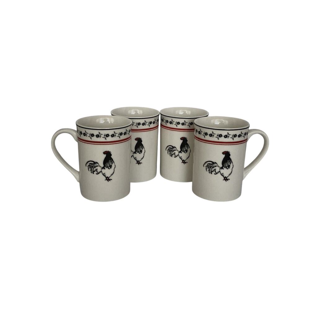Ashley May Cockerel Waltz Collection Porcelain Coffee Tea Cups Mugs w Roosters